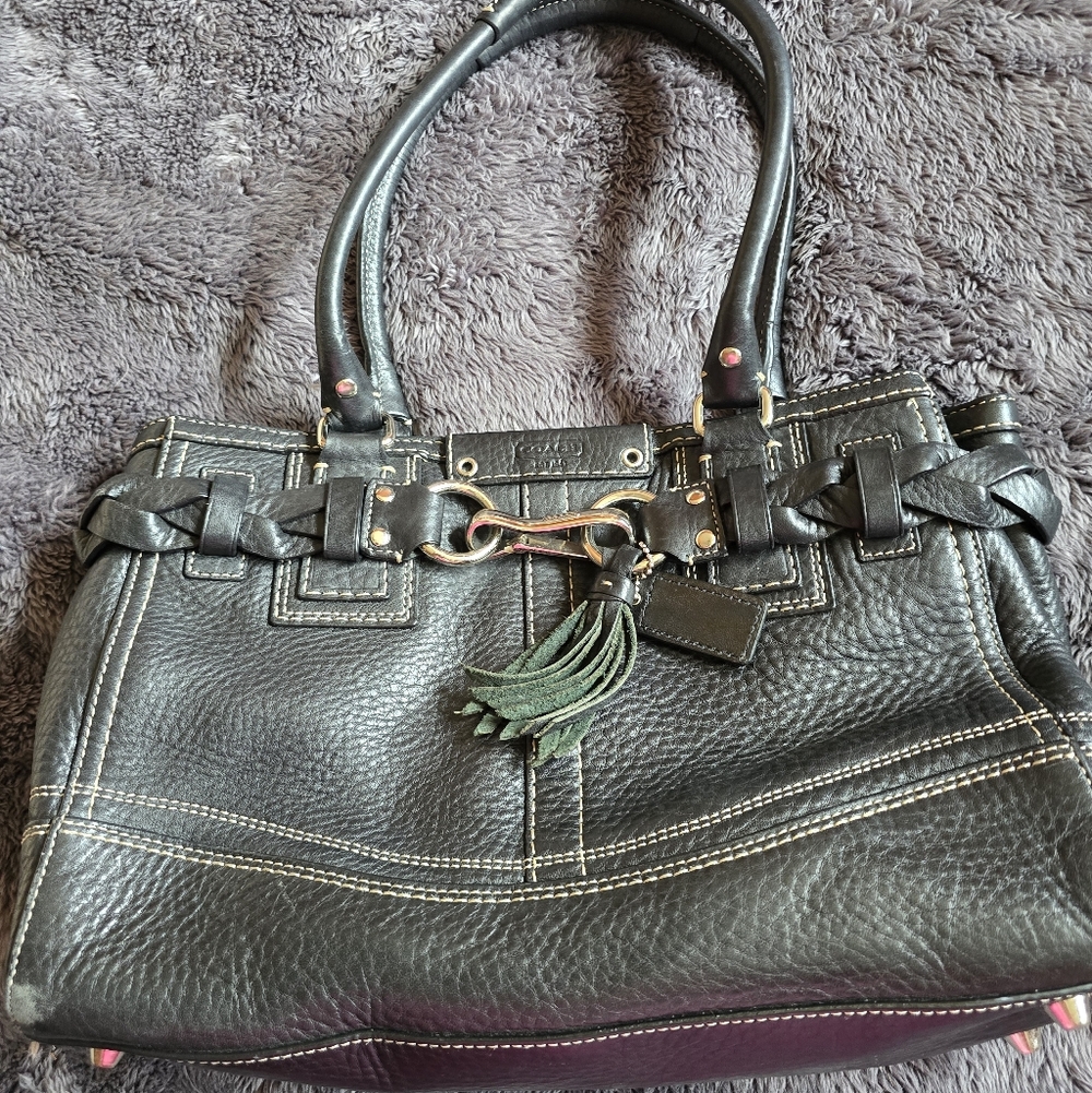 Coach Hamton Leather Tassel Satchel Handbag - Black